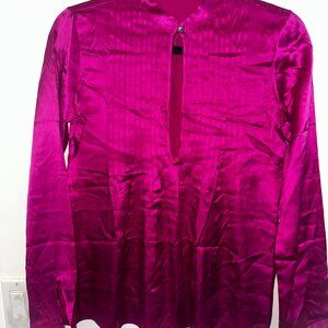 Theory Women’s Pink Silk Blouse Long Sleeve Satin Top Size P